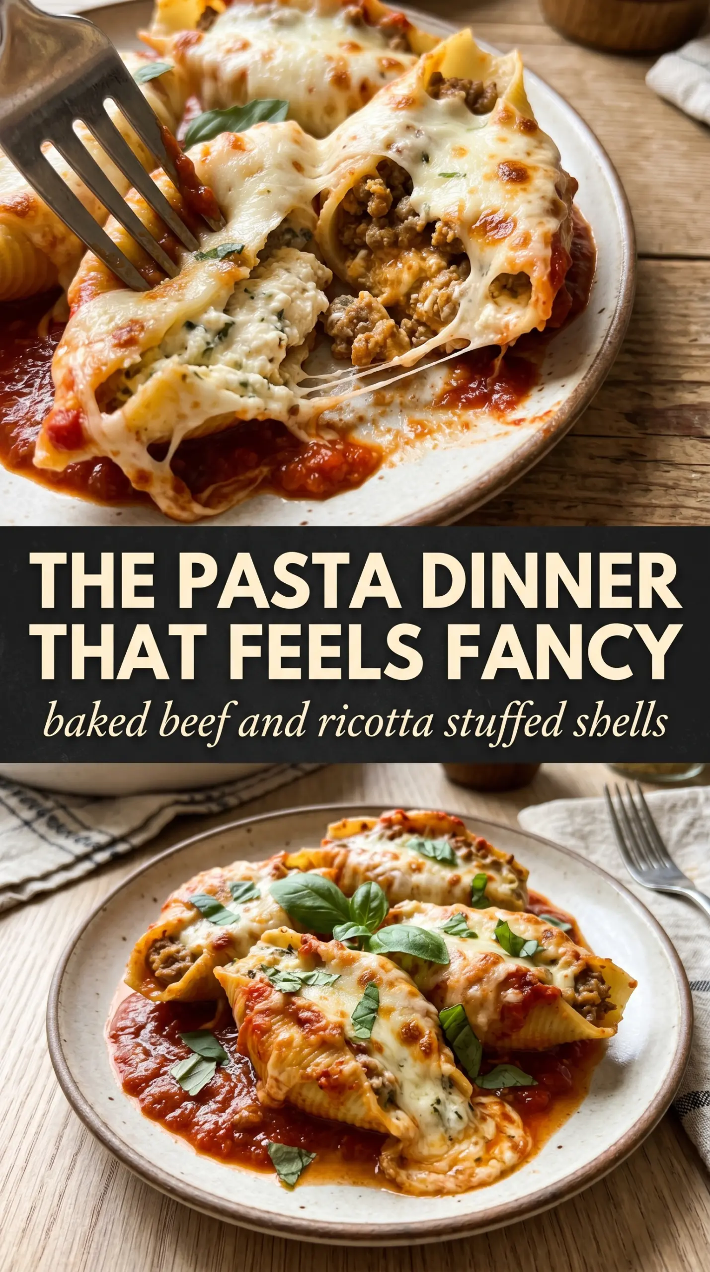 Baked Beef and Ricotta Stuffed Shells cheesy baked pasta