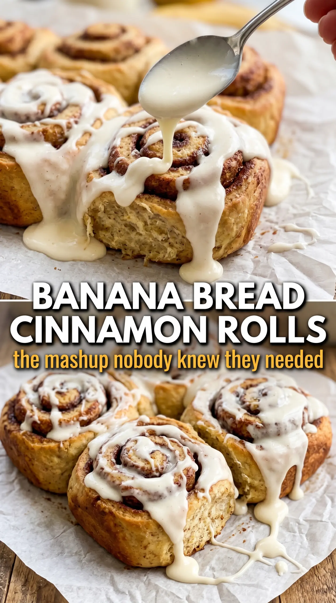 Banana Bread Cinnamon Rolls soft swirled frosted