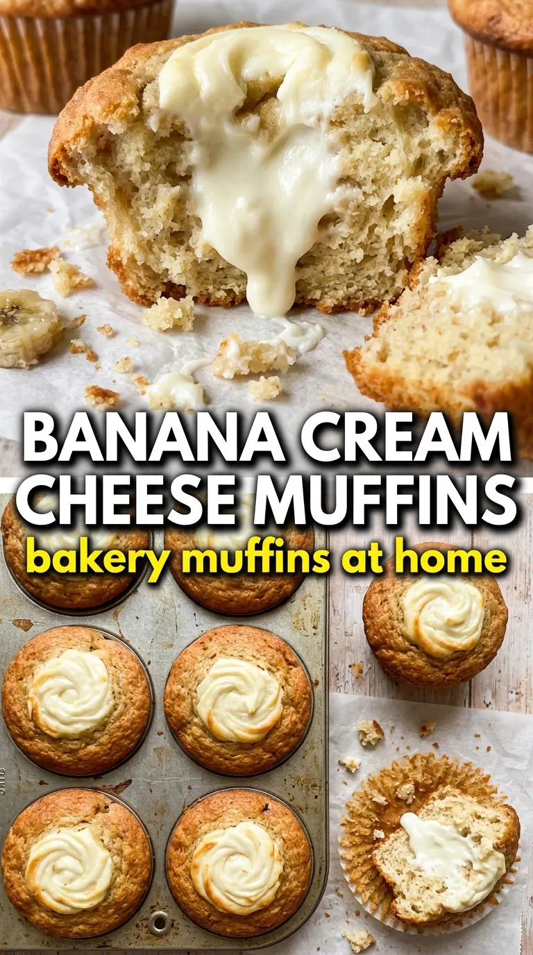 Banana Cream Cheese Muffins golden creamy stuffed