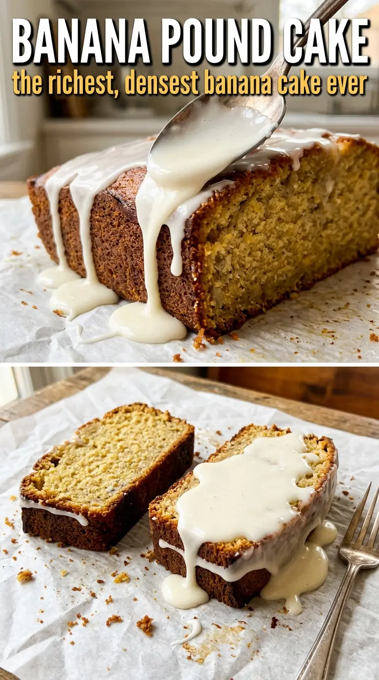 Banana pound cake dense buttery crumb glaze