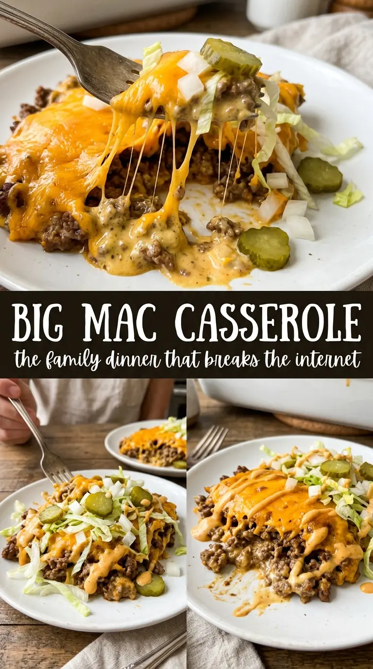Big Mac Casserole cheesy, layered, savory