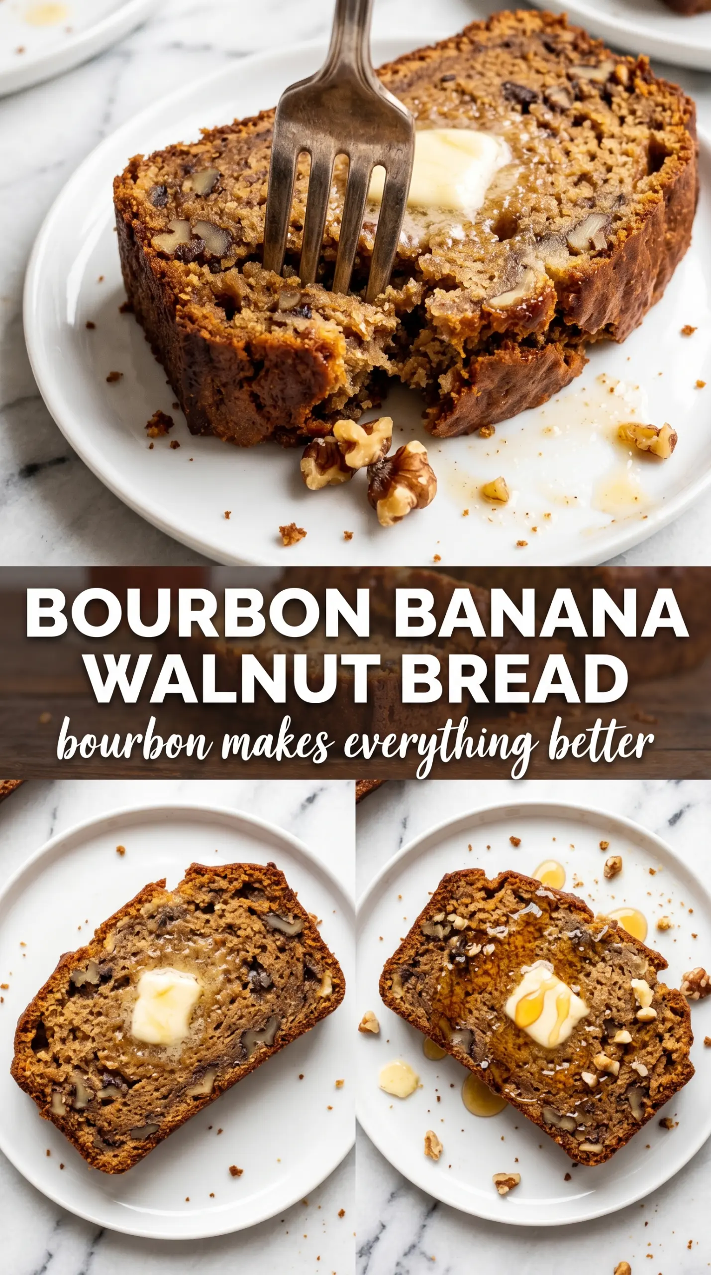 Bourbon Banana Walnut Bread amber crumb toasted walnuts