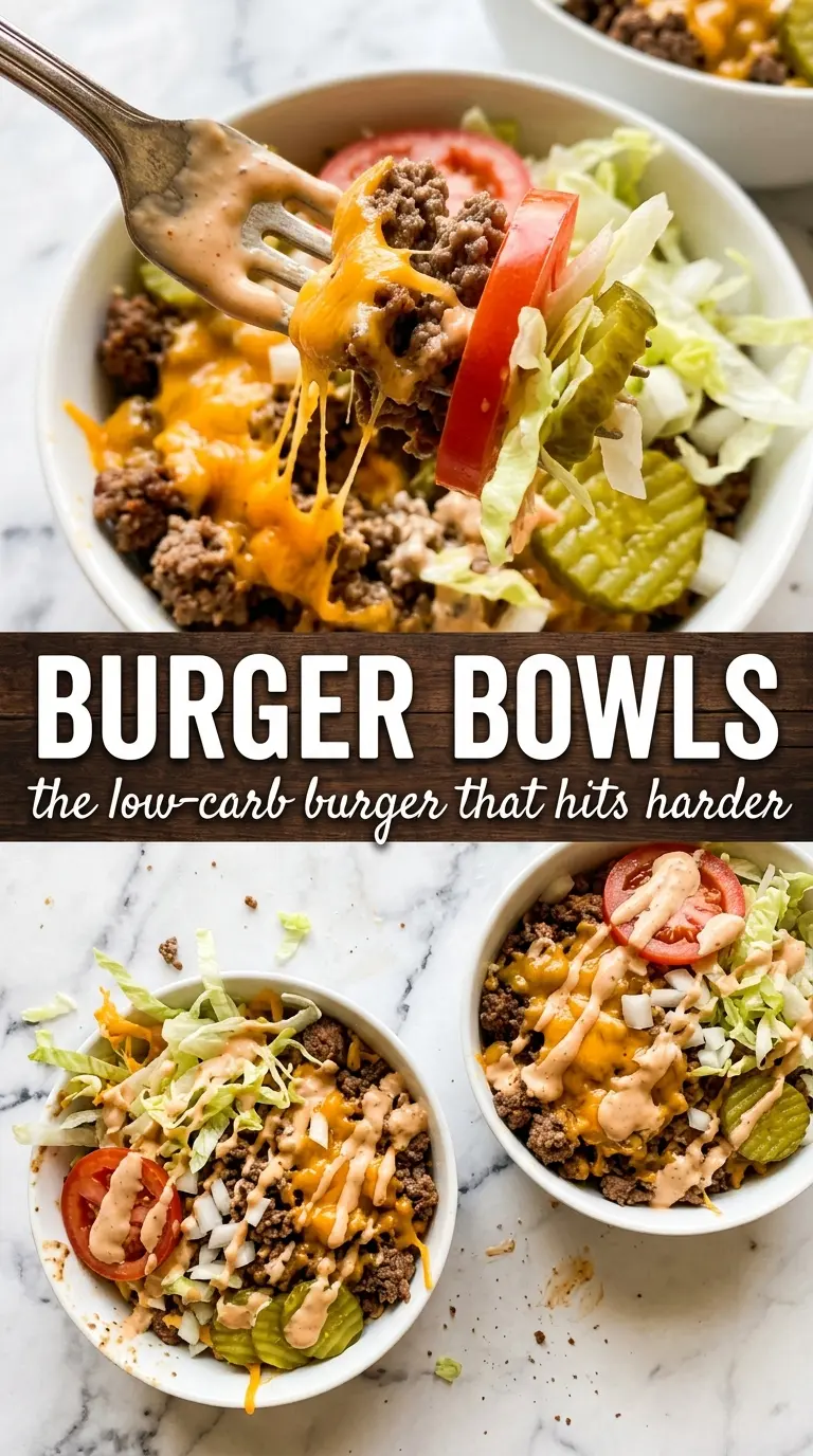 Burger bowls crisp beef, fresh toppings