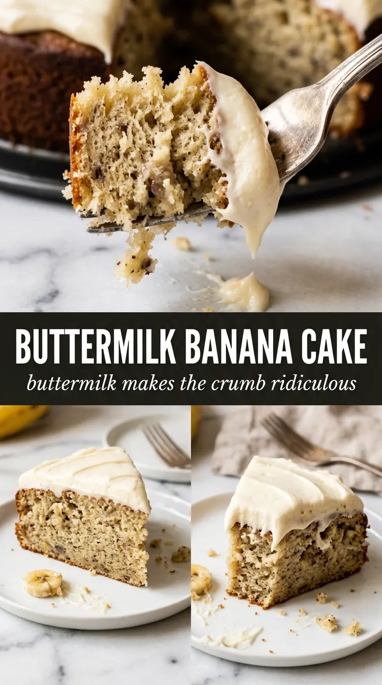 Buttermilk Banana Cake light crumb, tangy frosting, moist