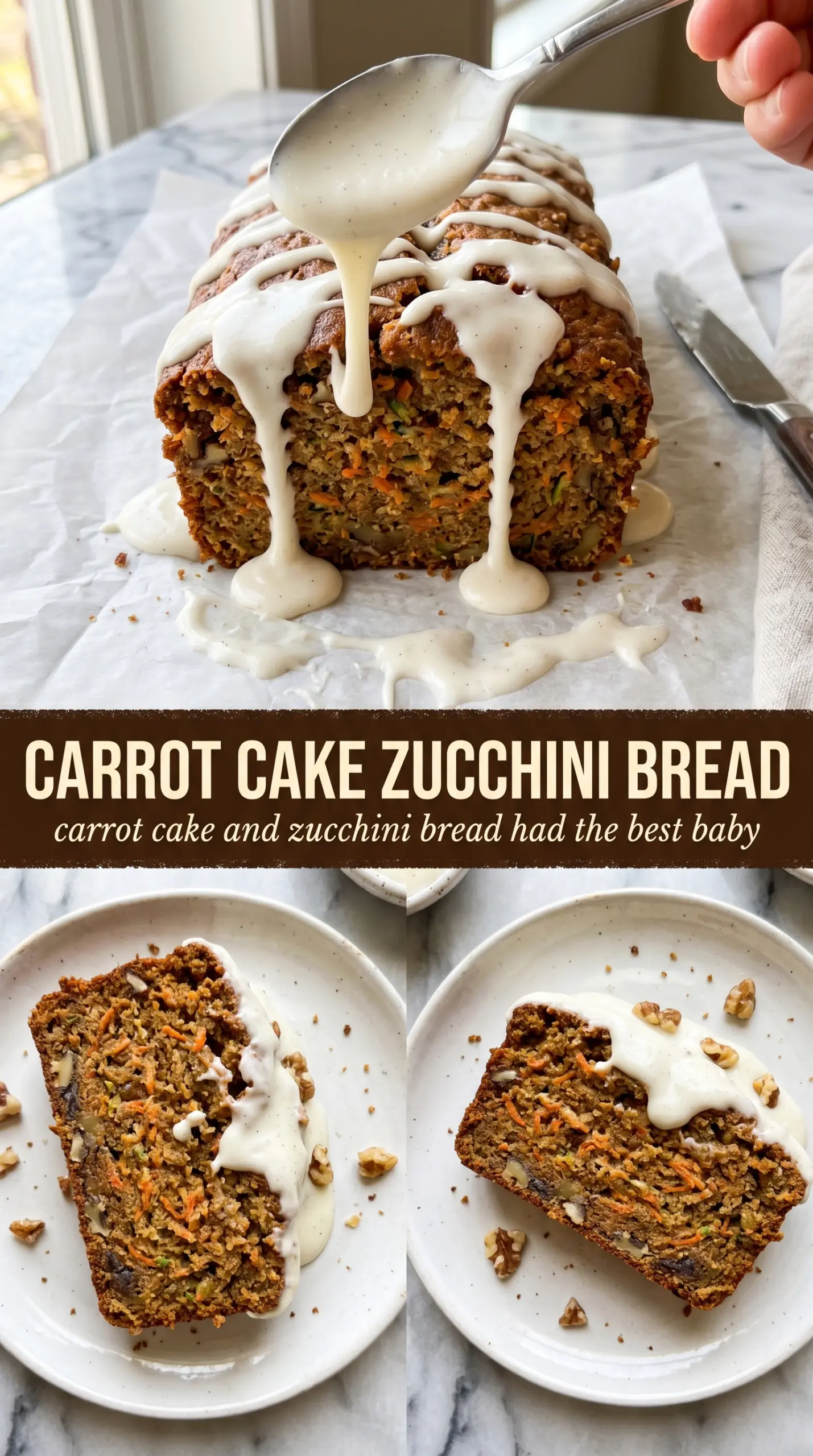 Carrot Cake Zucchini Bread warm spiced frosted loaf