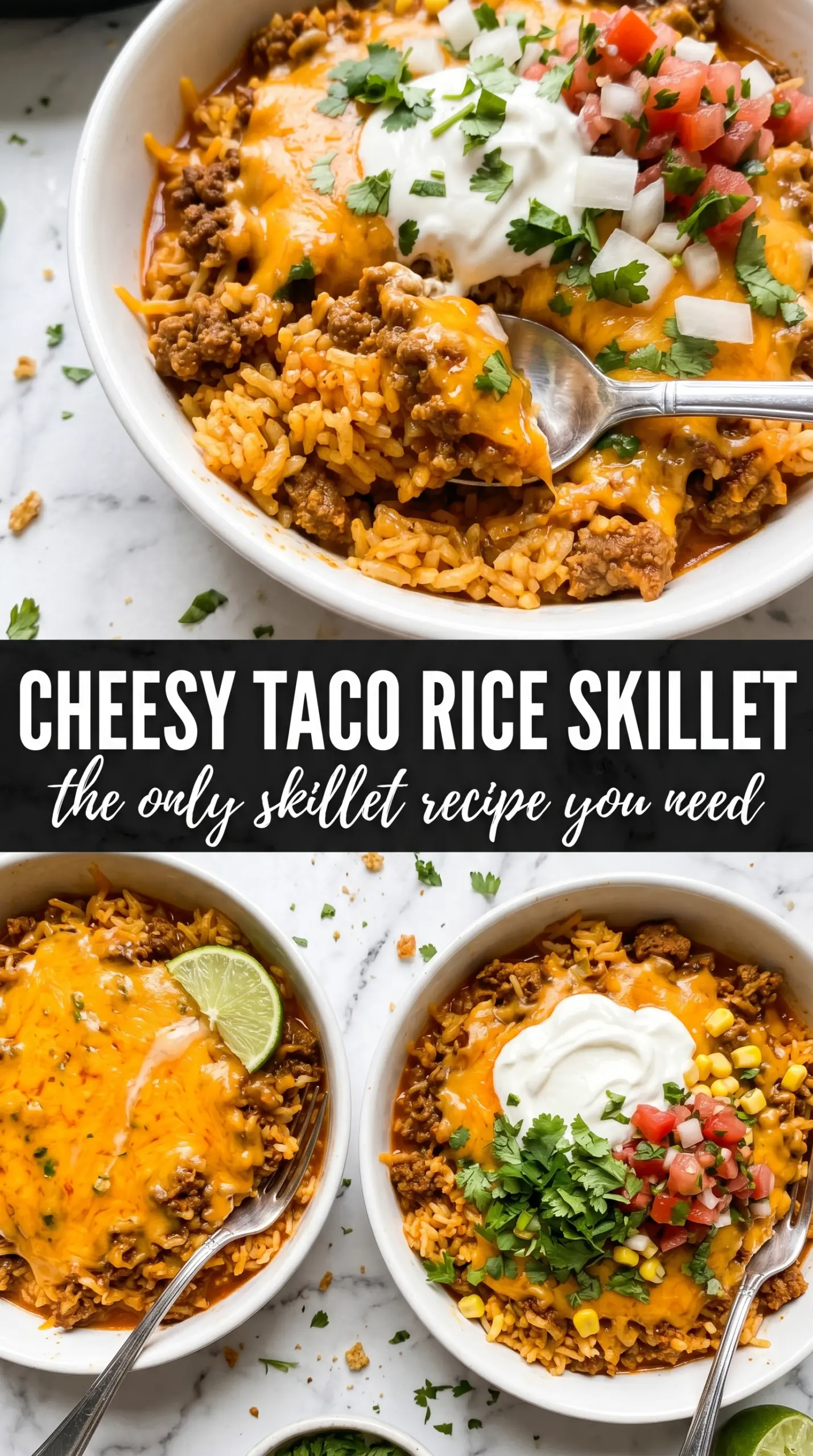 Cheesy Taco Rice Skillet cheesy, smoky, bubbly