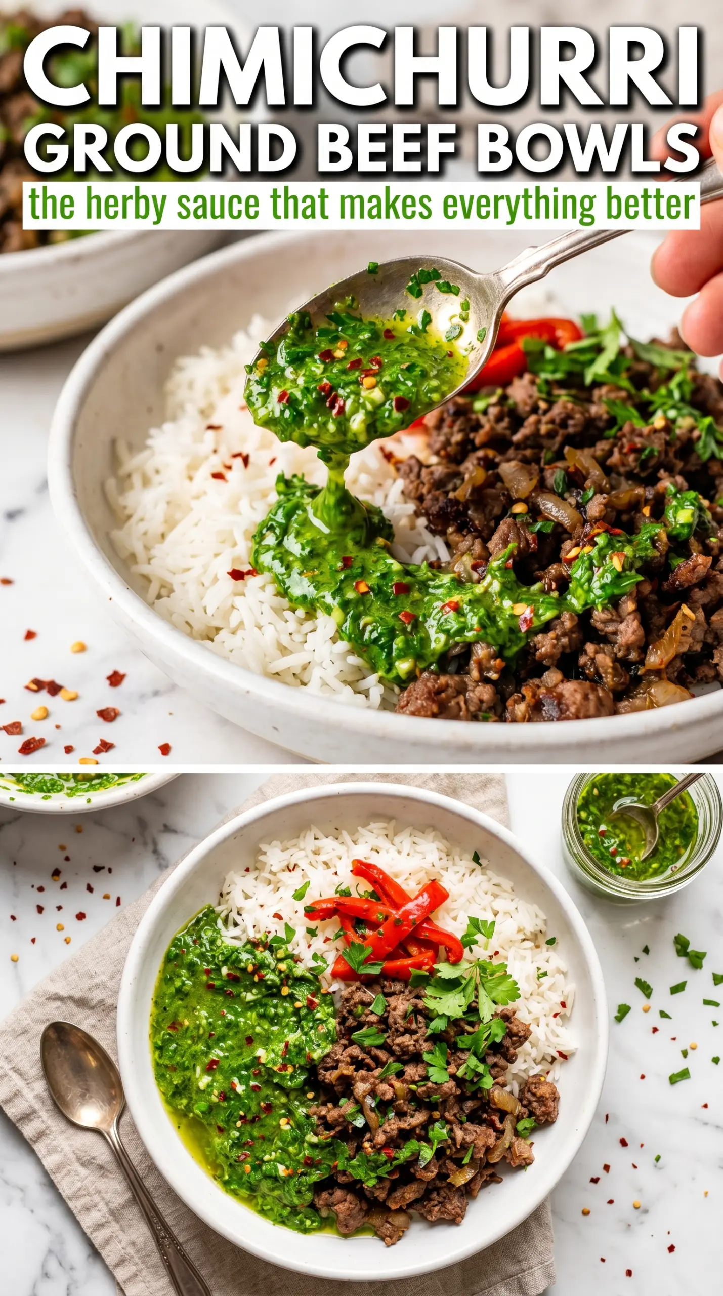Chimichurri Ground Beef Bowls bright herbaceous