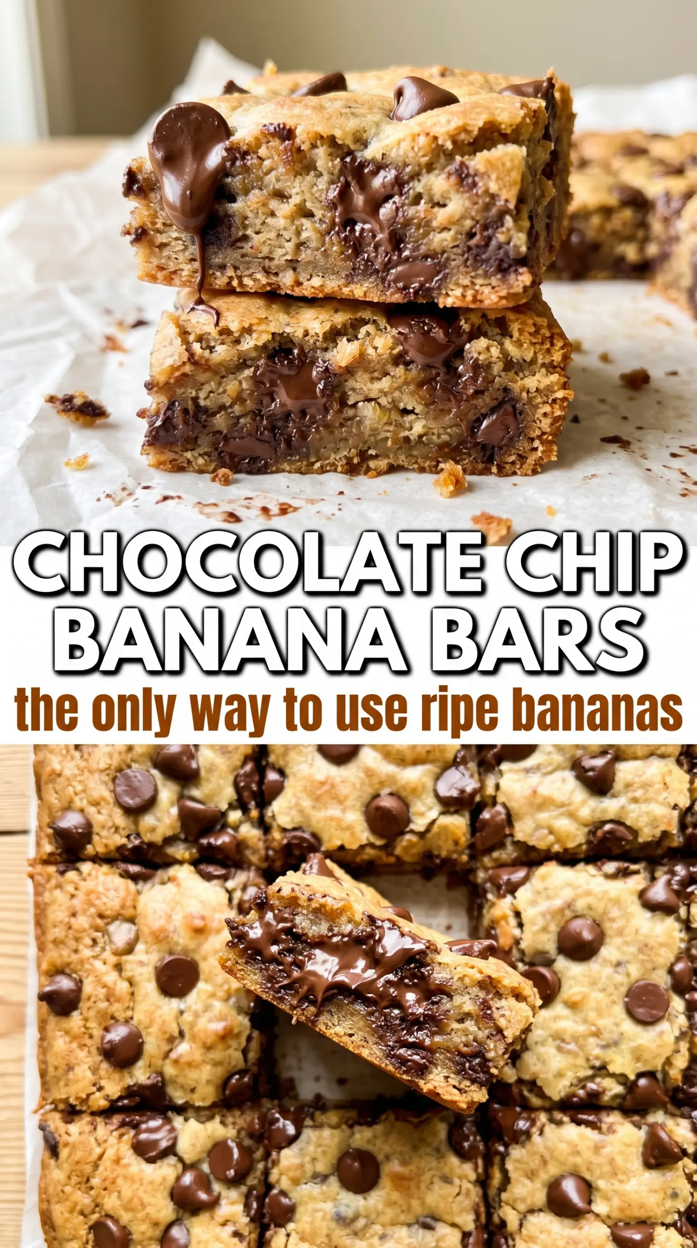 Chocolate Chip Banana Bars soft chewy golden