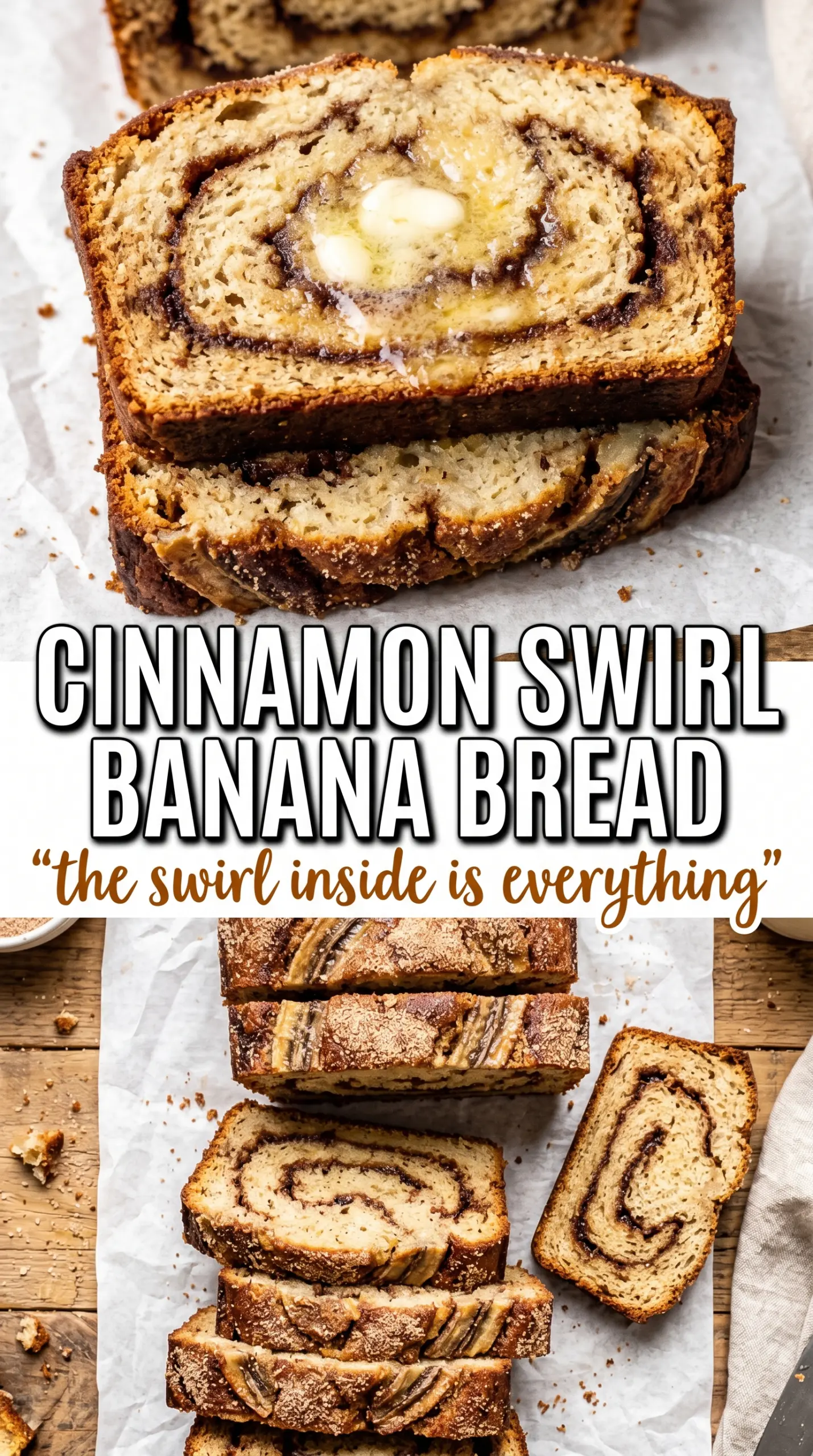 Cinnamon Swirl Banana Bread, cinnamon ribbon loaf, marbled crumb