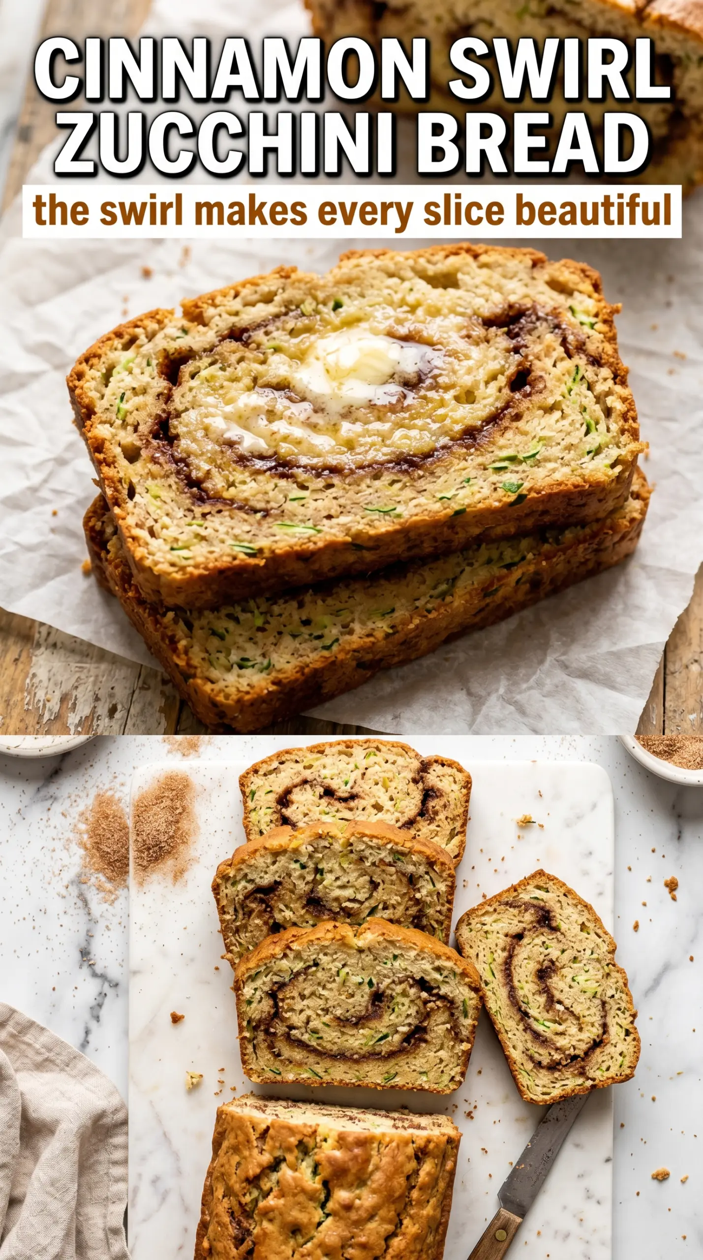 Cinnamon Swirl Zucchini Bread golden spiral