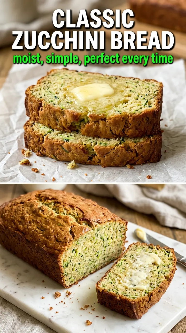 Classic Zucchini Bread with moist crumb, golden crust, cinnamon-spiced