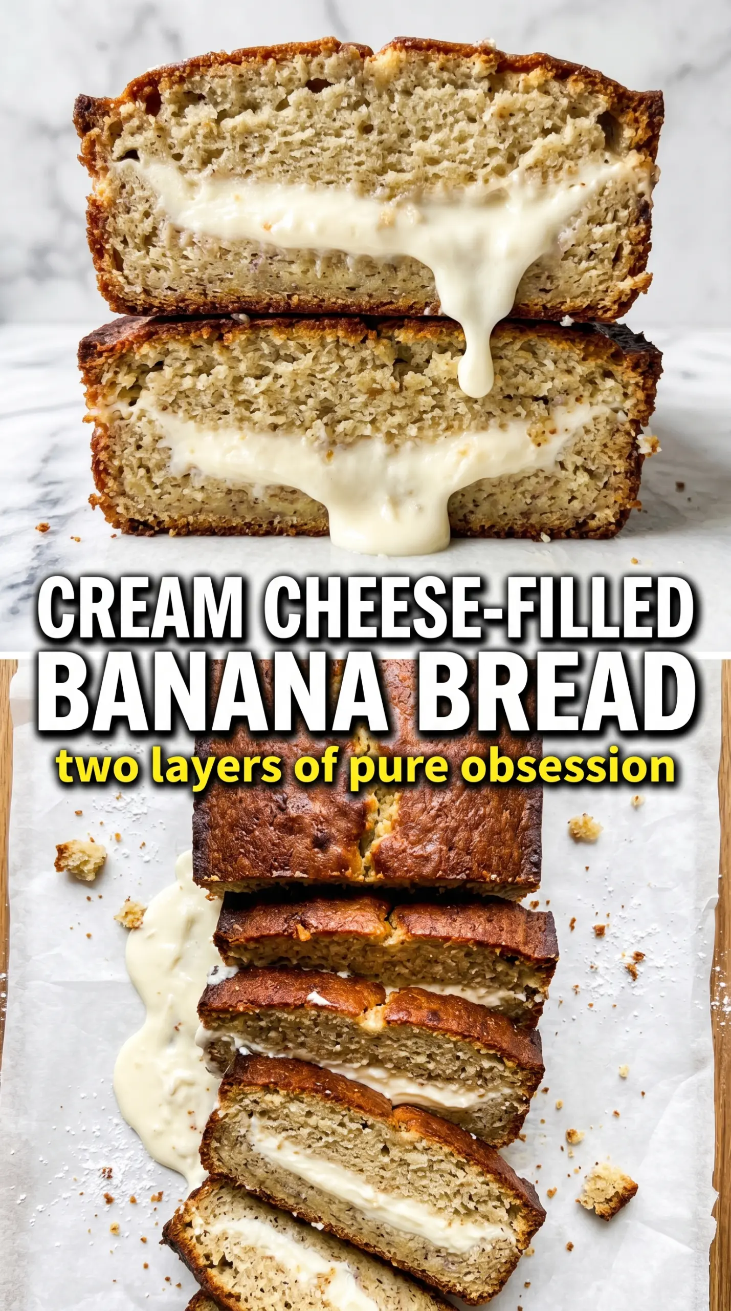 Cream Cheese-Filled Banana Bread with creamy center