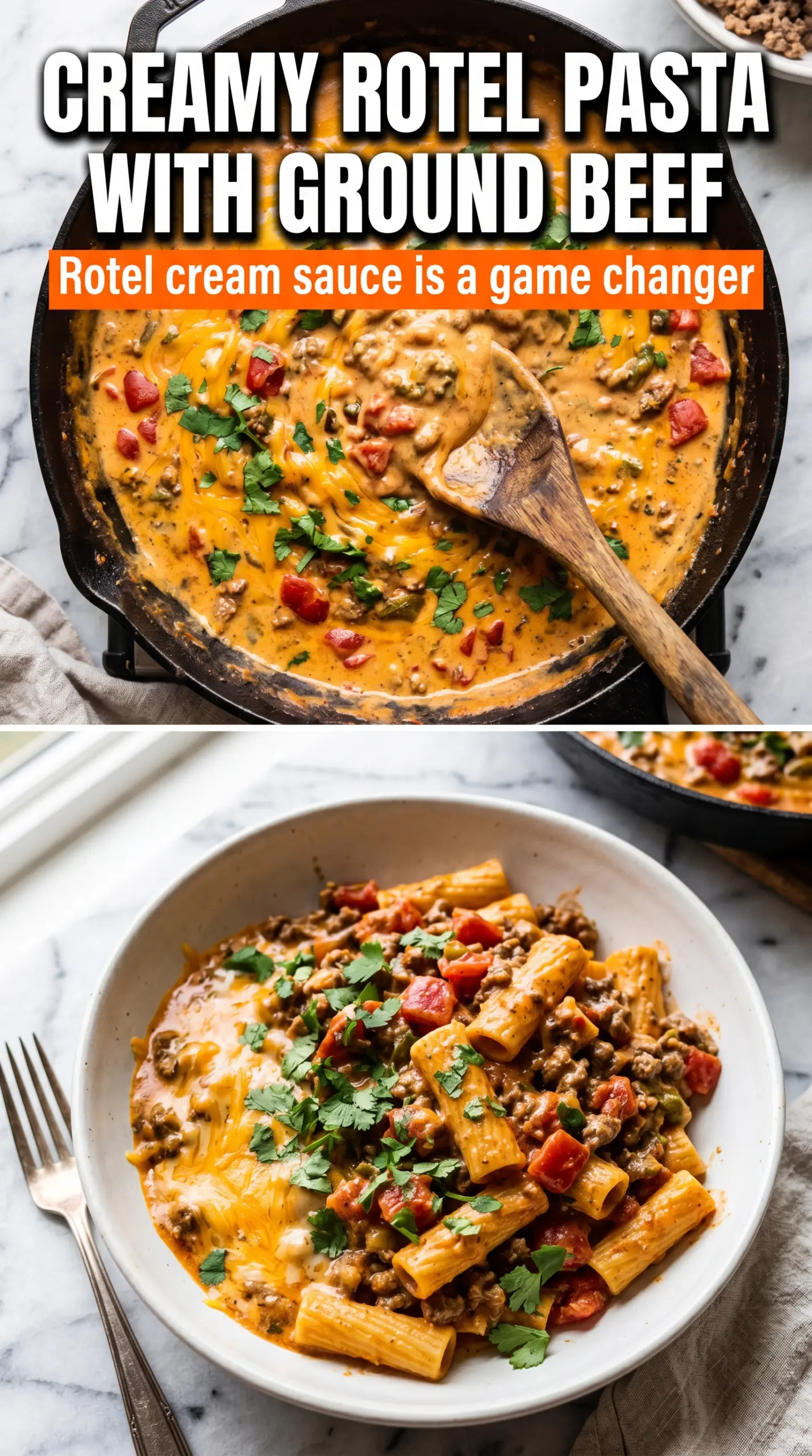 Creamy Rotel Pasta with Ground Beef cheesy, slightly spicy, one-pot