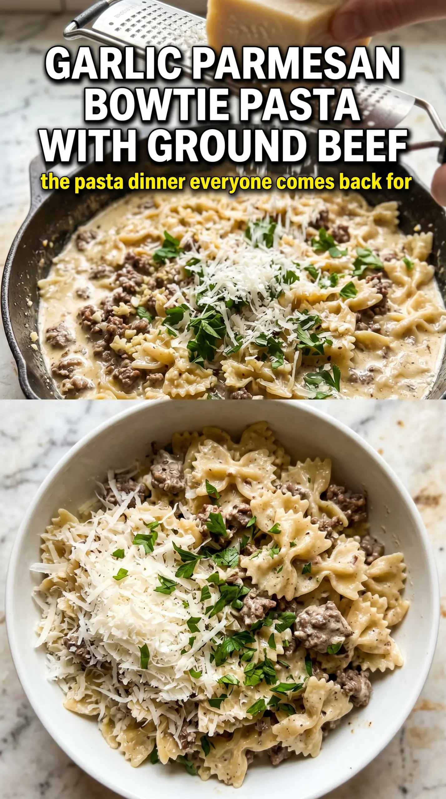 Garlic Parmesan Bowtie Pasta with Ground Beef creamy bowtie pasta