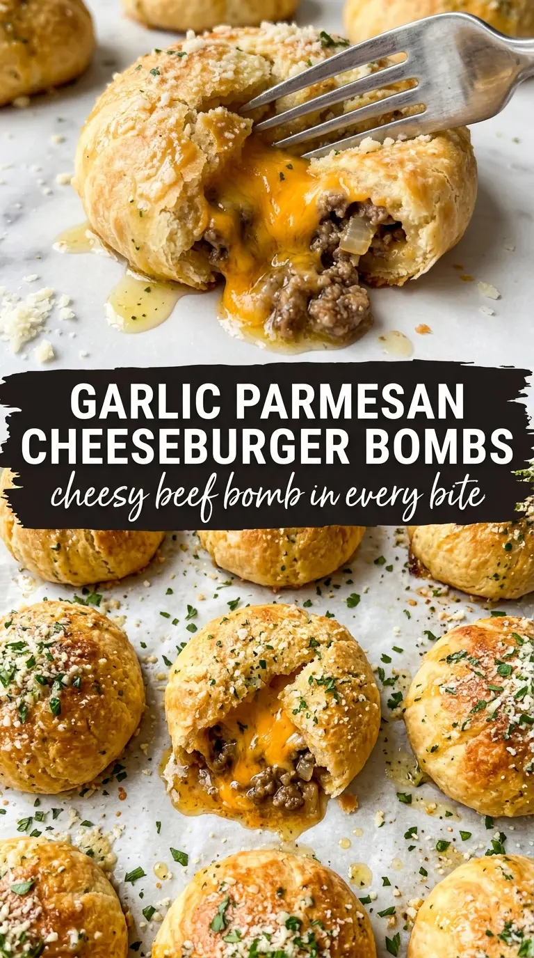 Garlic Parmesan Cheeseburger Bombs cheesy beef biscuit bombs