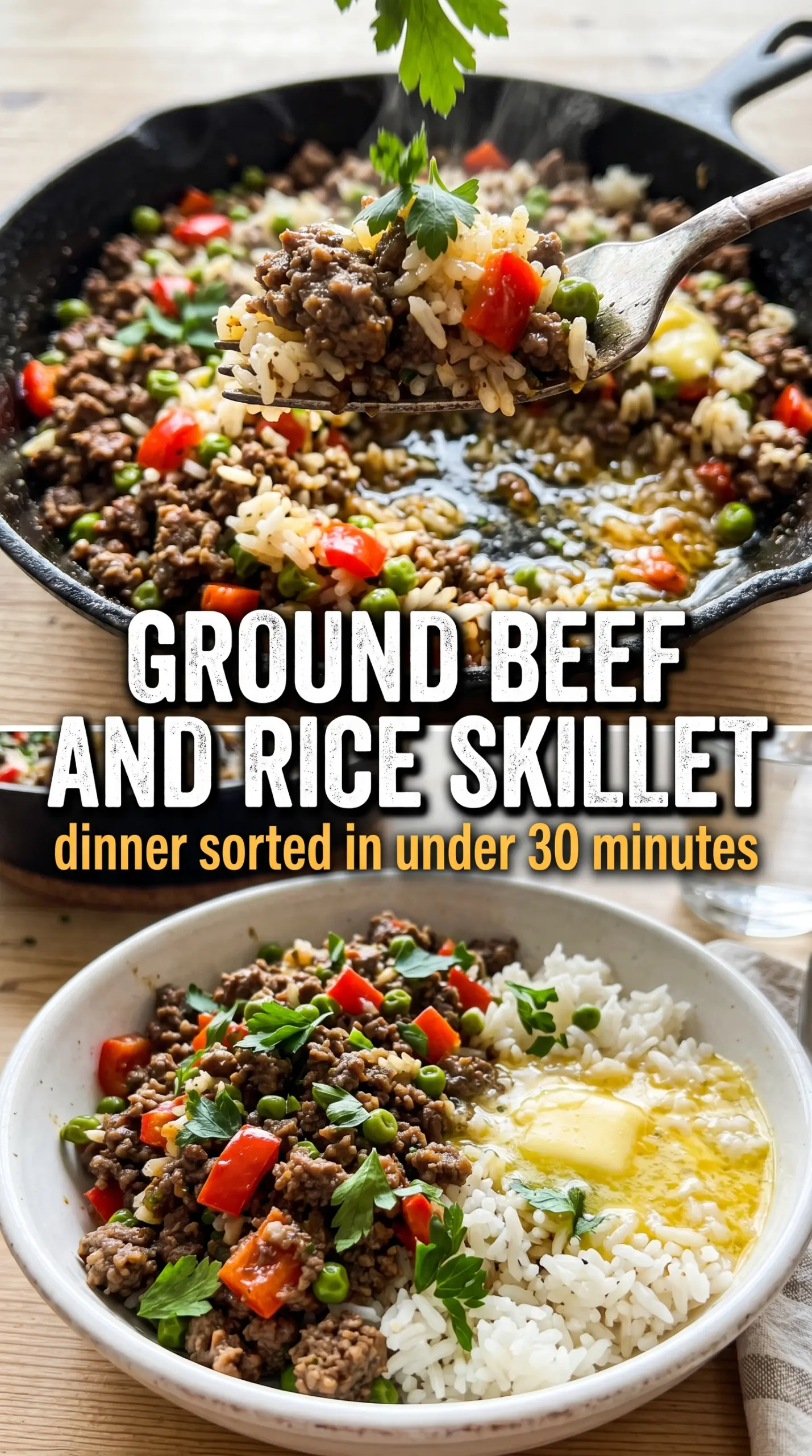 Ground Beef and Rice Skillet savory one-pan, fluffy rice, tomato broth