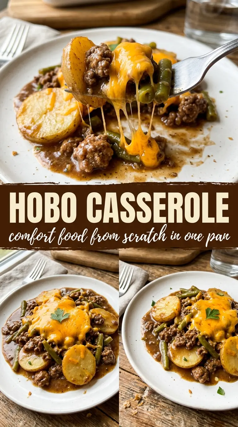 Hobo casserole cheesy layered potato beef bake