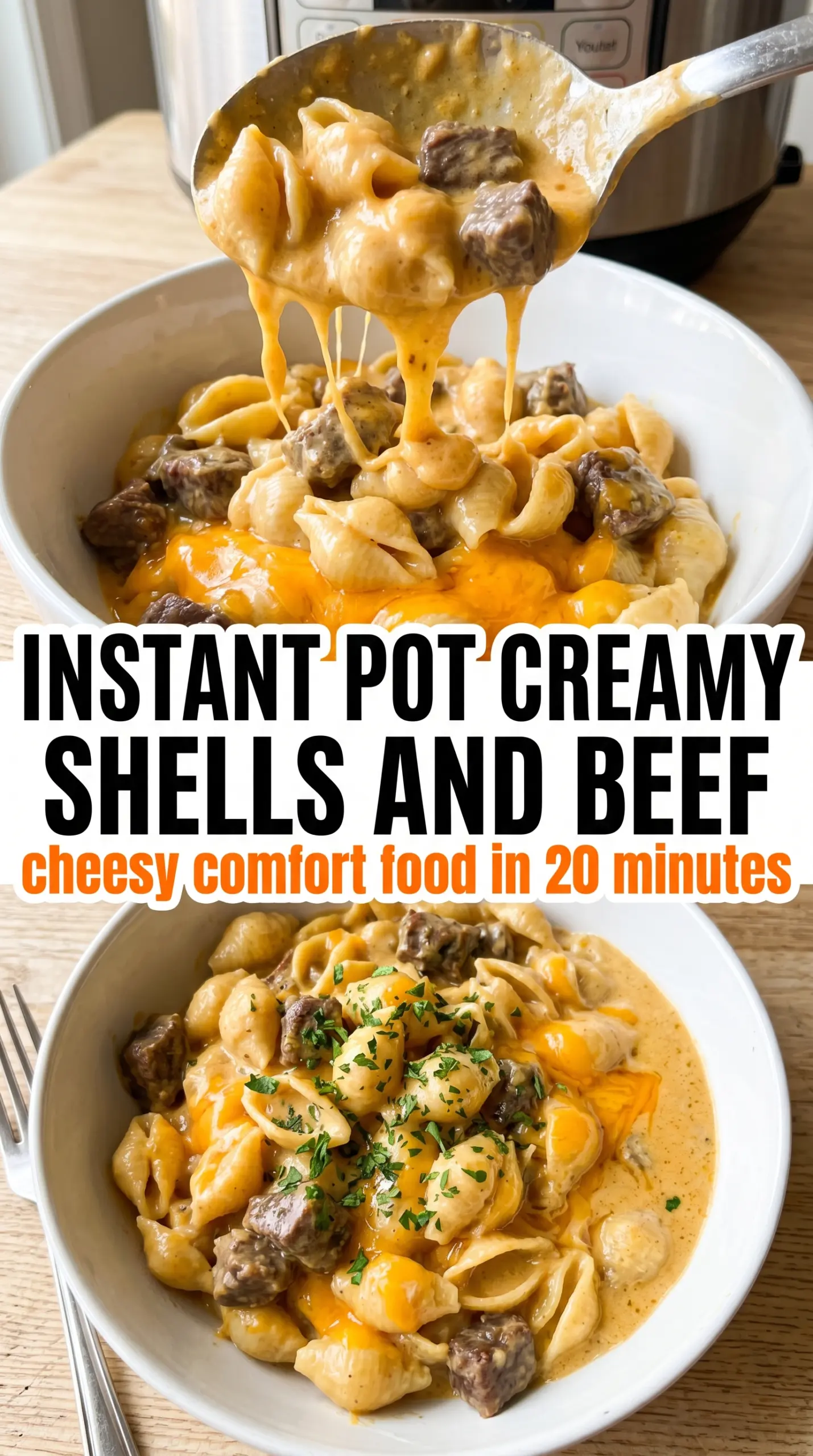 Instant Pot Creamy Shells and Beef creamy shells cheddar