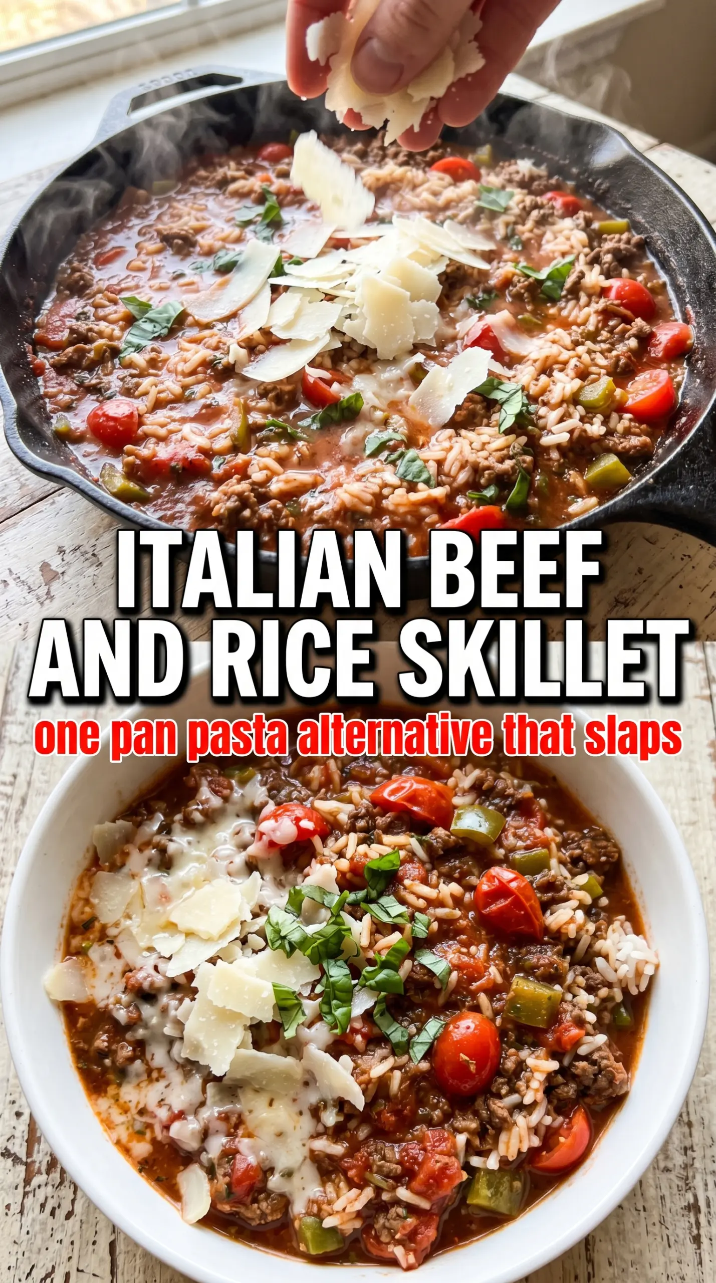 Italian Beef and Rice Skillet savory cheesy