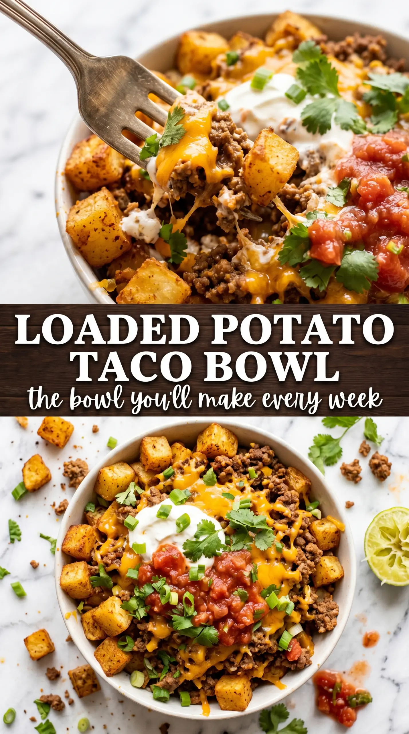 Loaded Potato Taco Bowl crispy beef cheesy