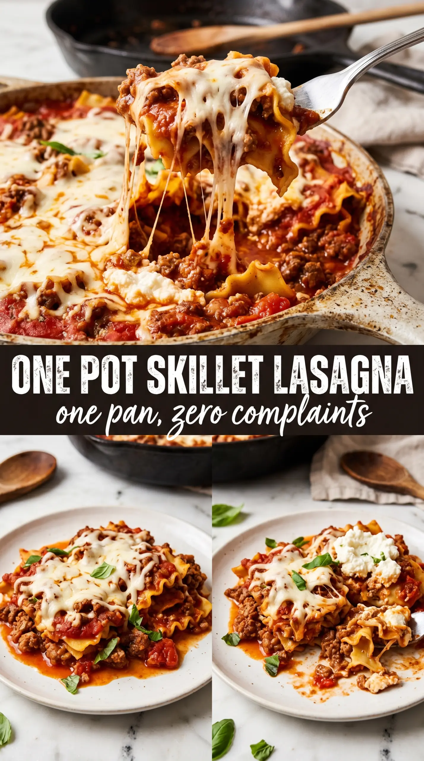 One Pot Skillet Lasagna hearty cheesy