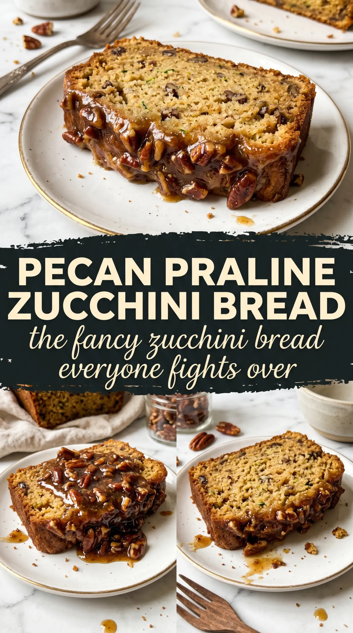 Pecan Praline Zucchini Bread crunchy caramel, golden pecans