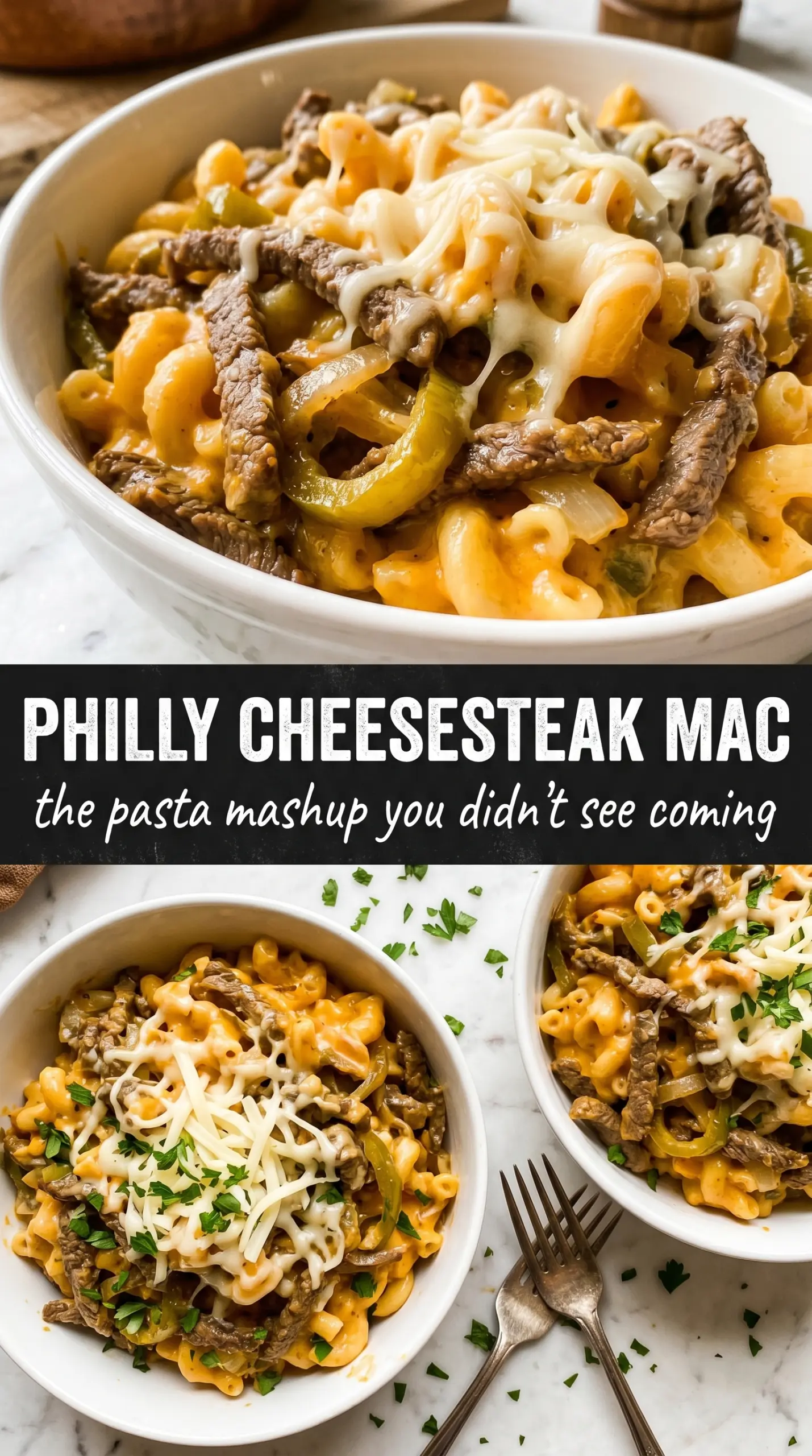 Philly Cheesesteak Mac creamy cheesy skillet