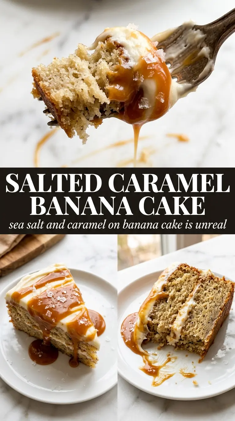 Salted Caramel Banana Cake layered caramel banana cake