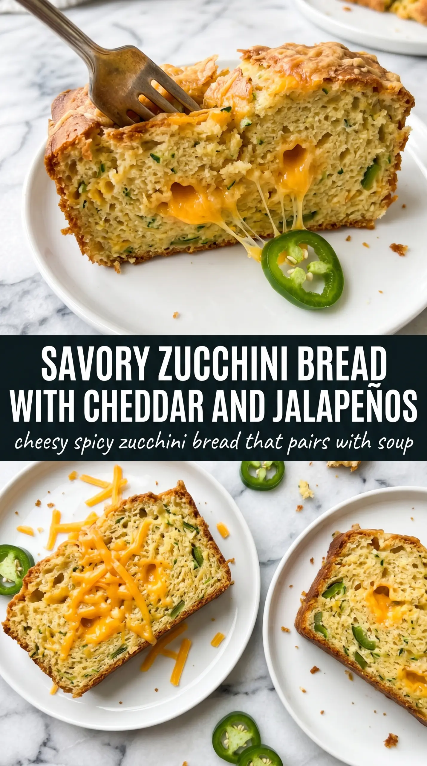 Savory zucchini bread with cheddar and jalapeños cheesy, golden, tender