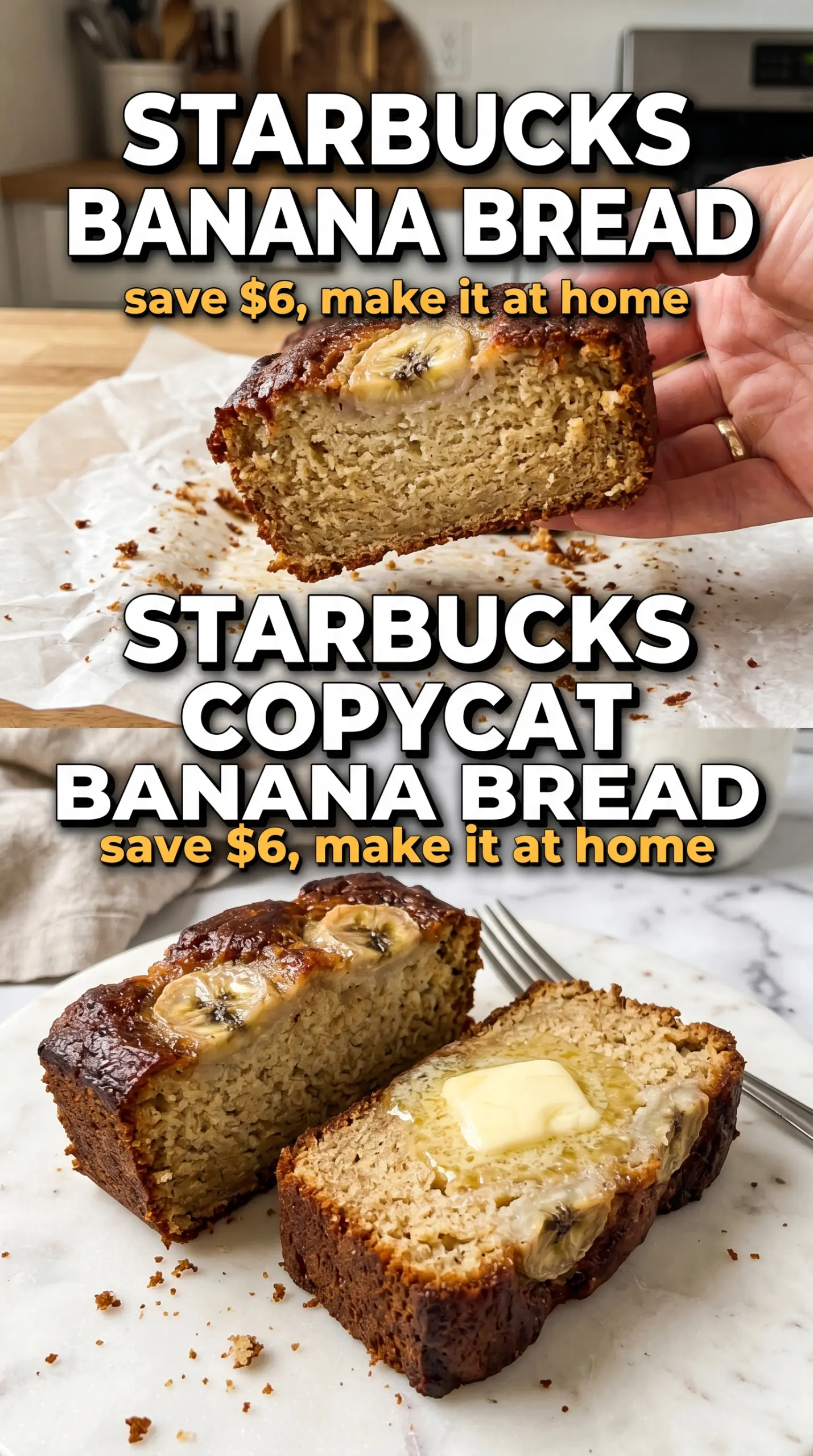 Starbucks Copycat Banana Bread, golden walnut-studded loaf
