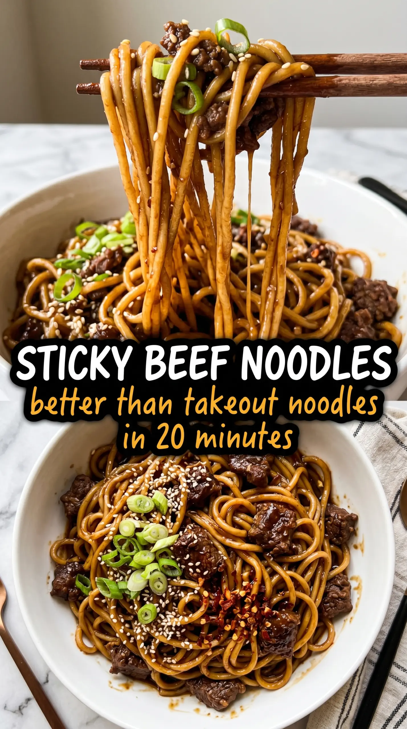 Sticky Beef Noodles glossy beef noodles
