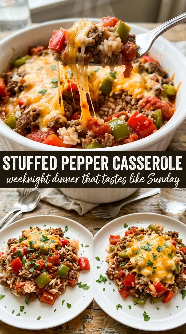 Stuffed Pepper Casserole with mozzarella, beef, peppers