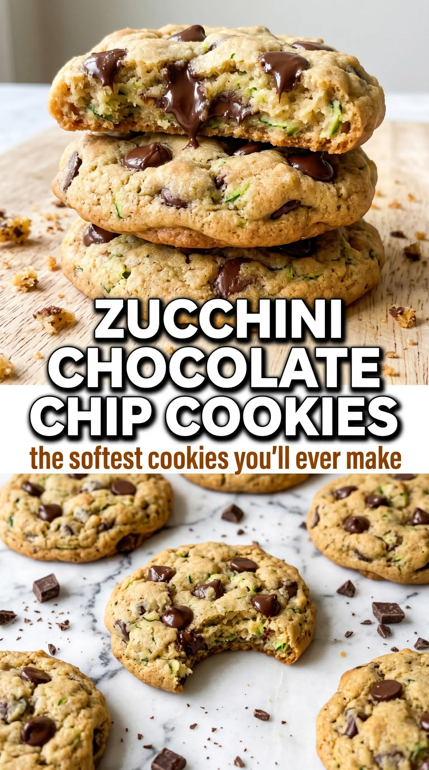 Zucchini chocolate chip cookies soft puffy chocolate chip