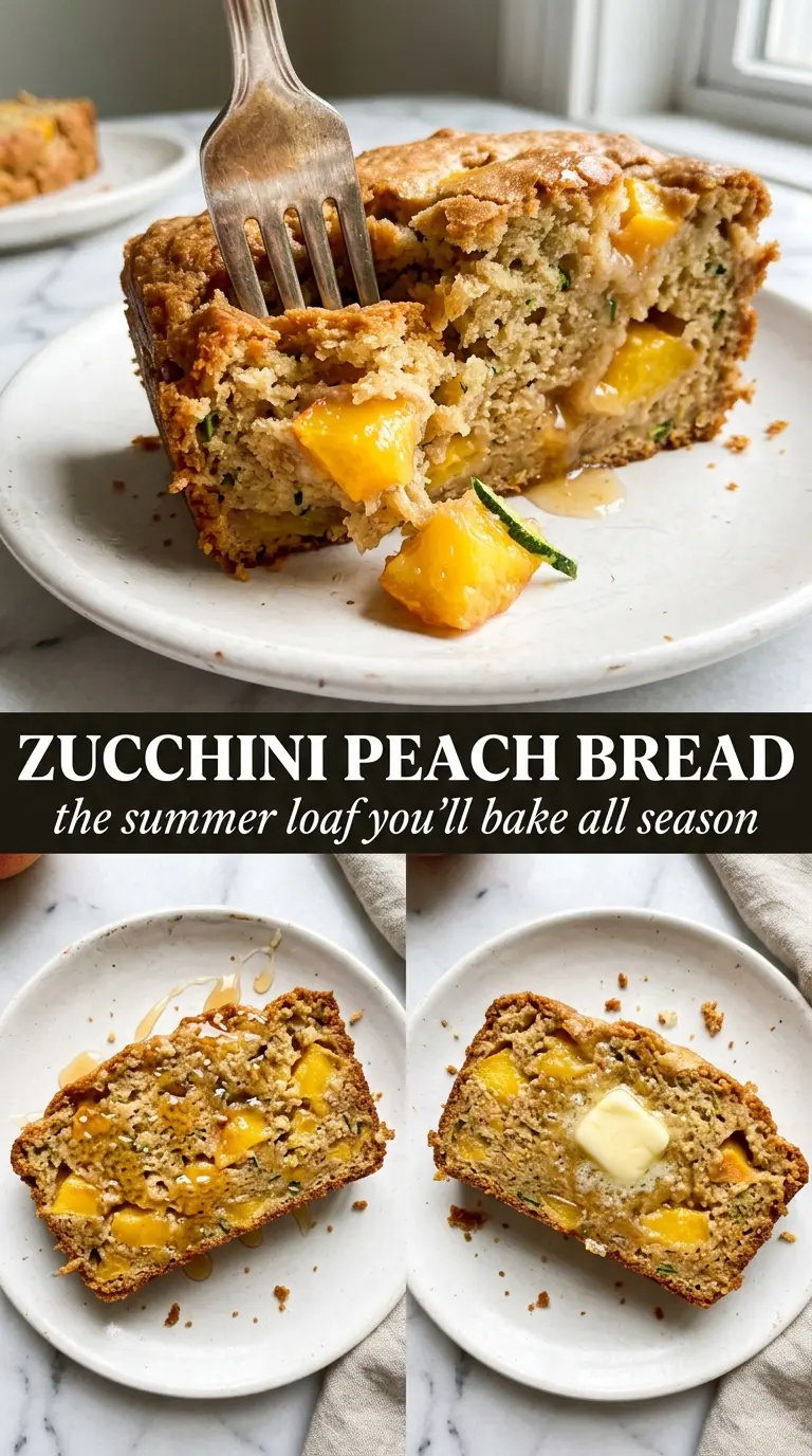 Zucchini Peach Bread, golden crumb, juicy peaches