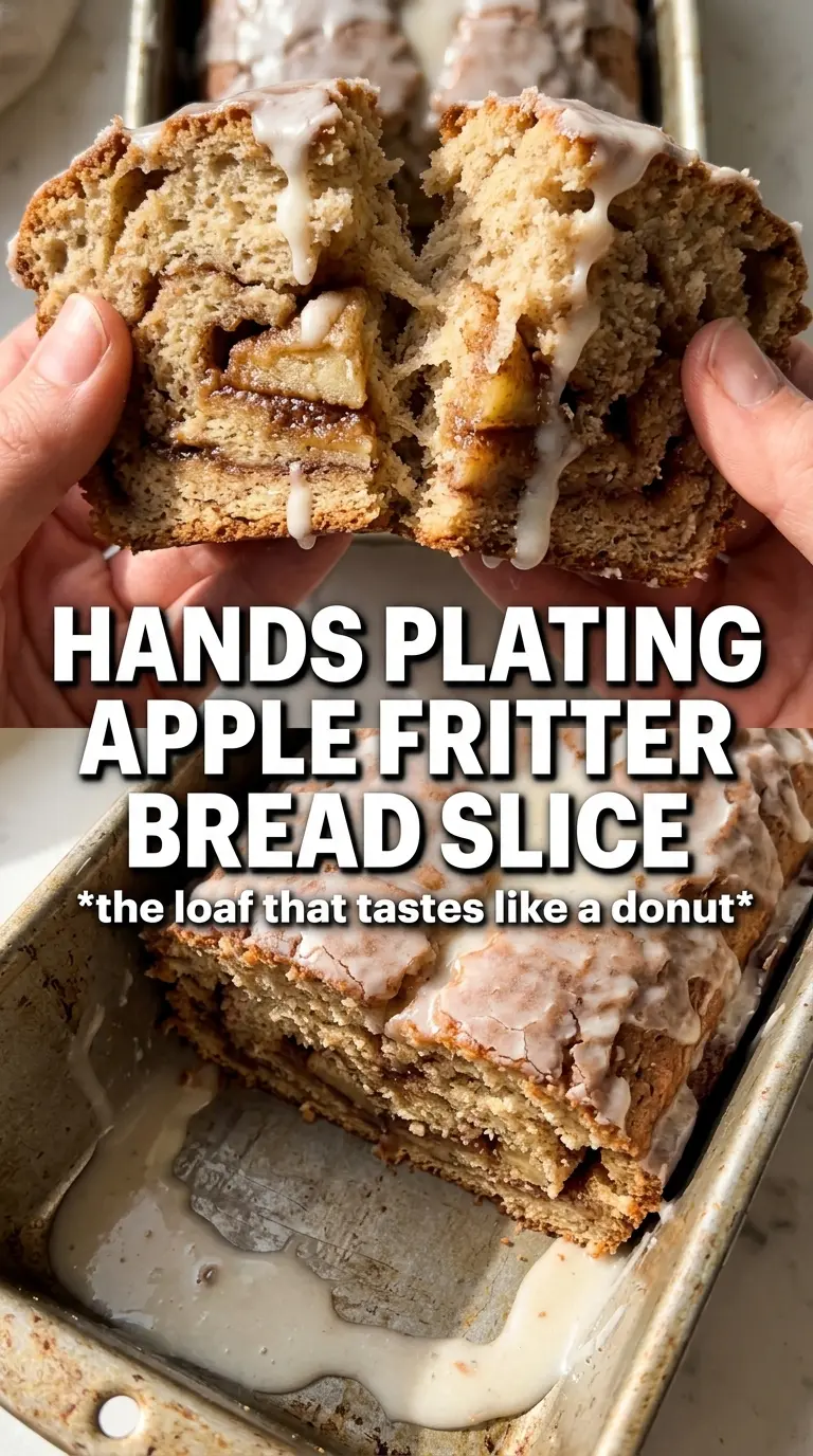 Amish Apple Fritter Bread sliced, glazed, cinnamon apple