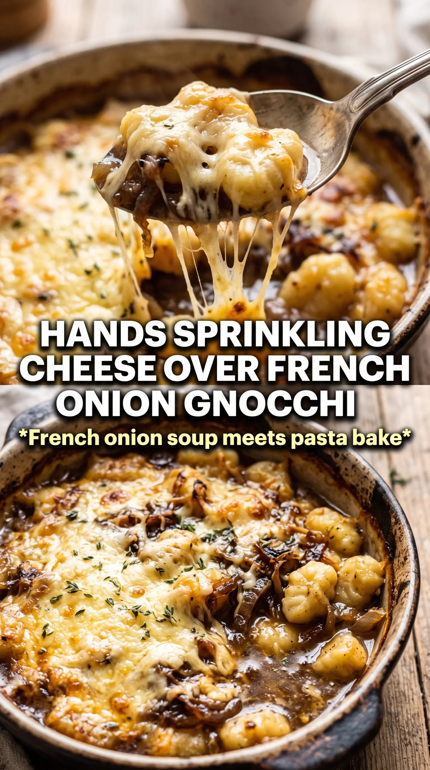 Baked French Onion Gnocchi golden cheesy savory