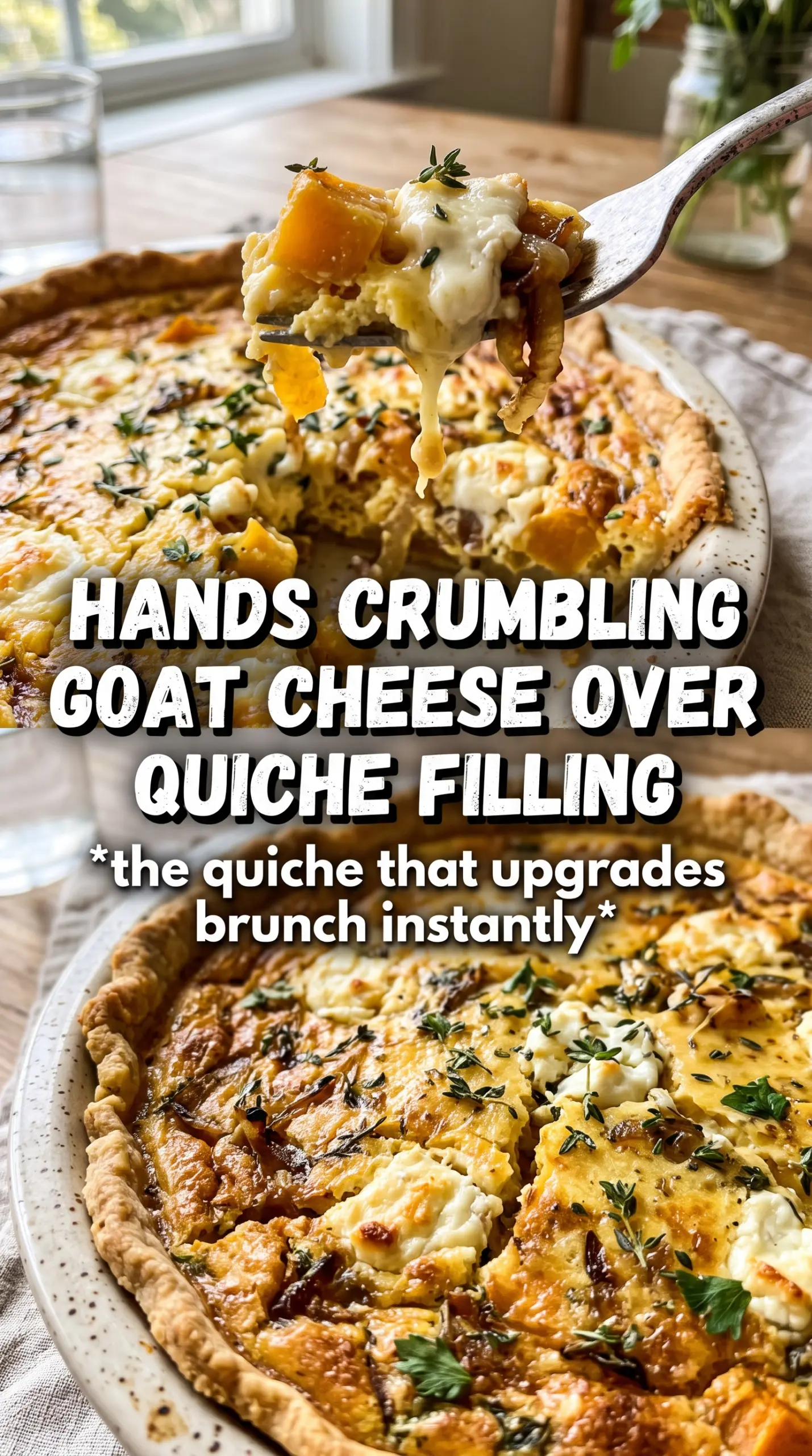 Butternut Squash Goat Cheese and Caramelized Onion Quiche golden custard savory