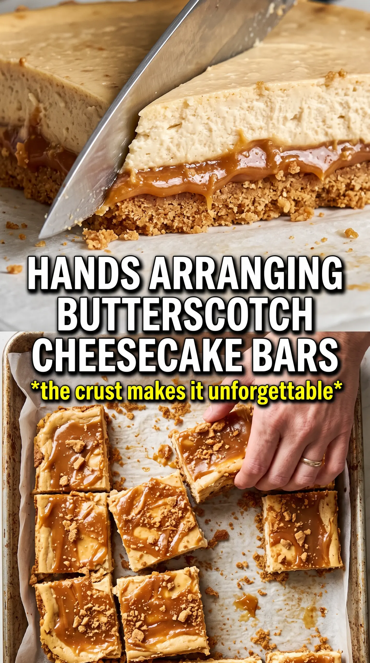 Butterscotch Graham Cracker Cheesecake Bars creamy golden drizzle