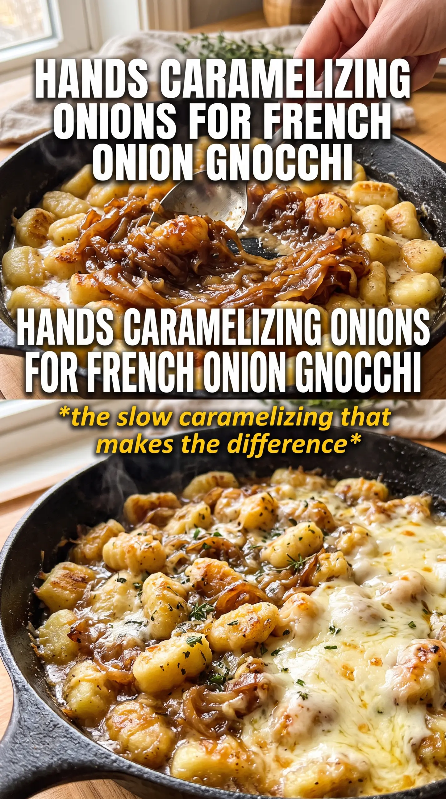 French Onion Gnocchi rich melty skillet