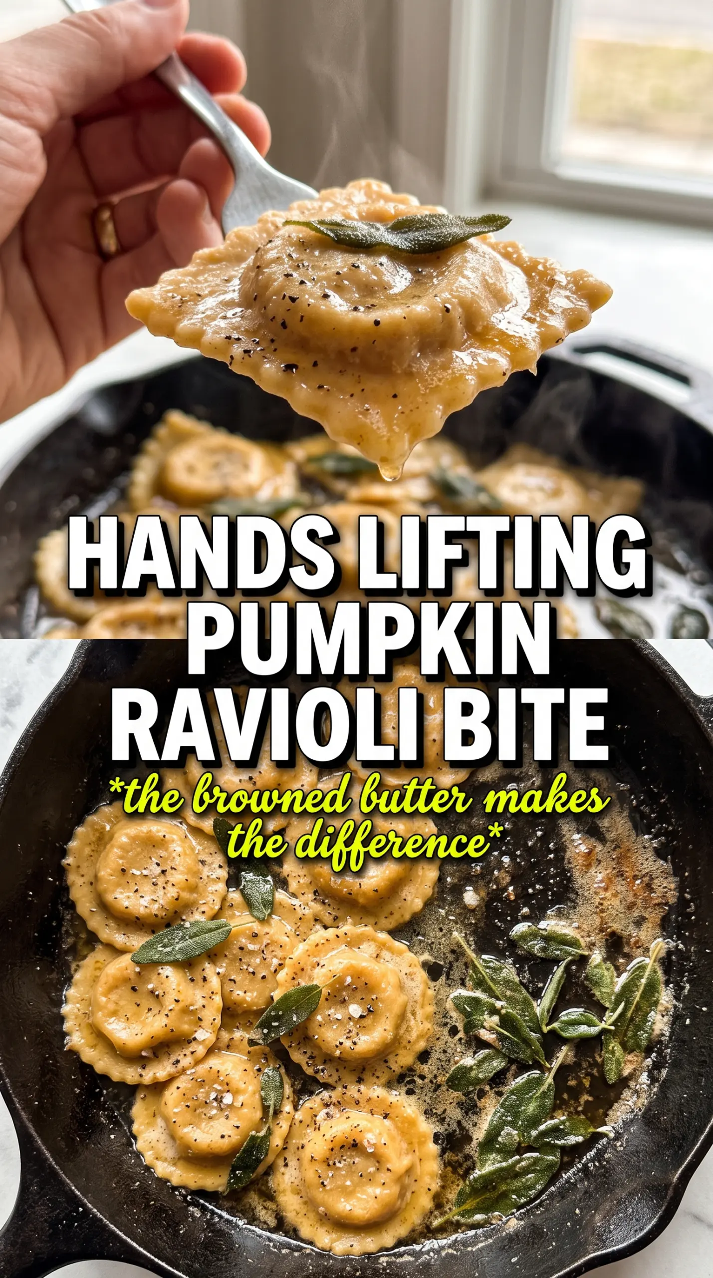 Pumpkin ravioli with garlic brown butter, golden sage, pine nuts