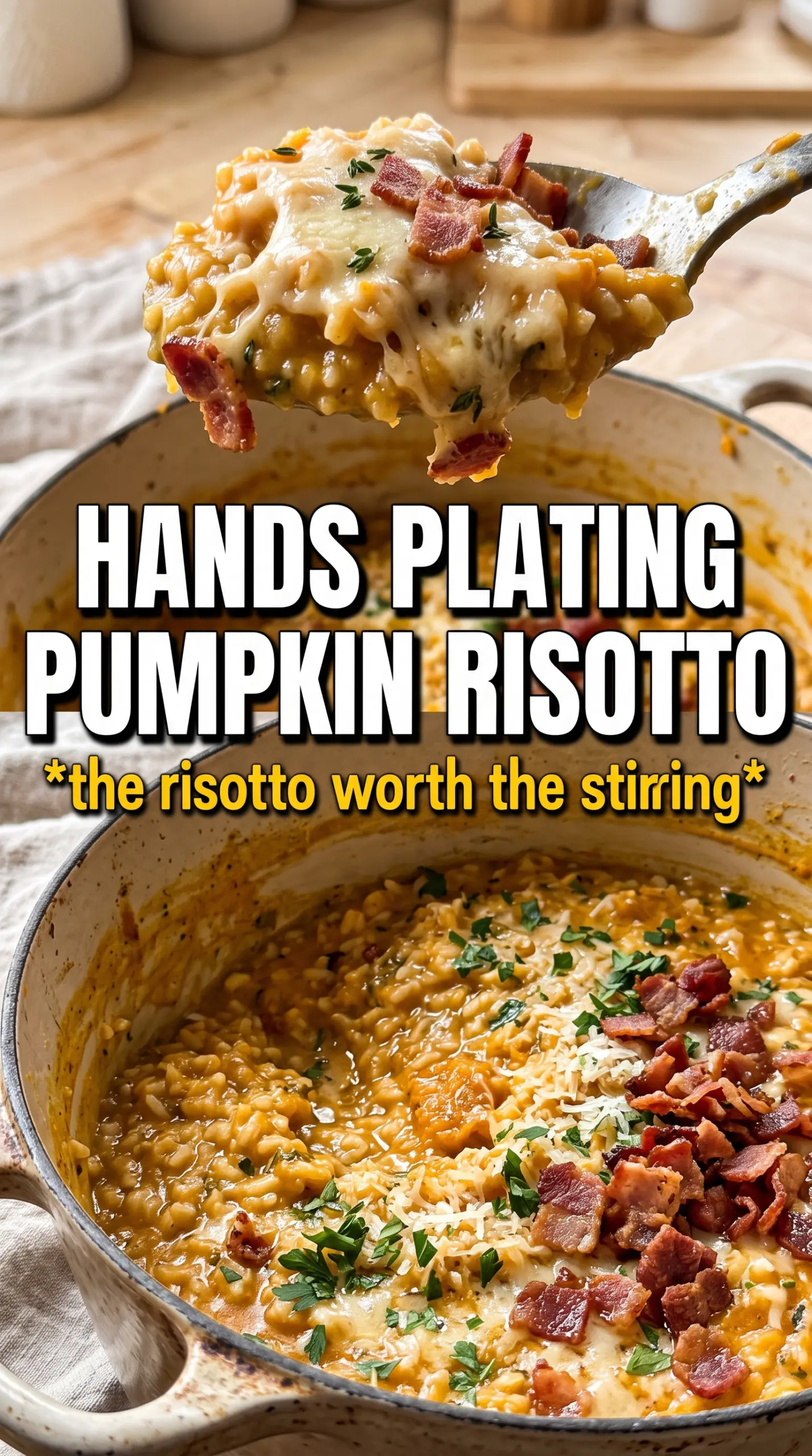 Pumpkin risotto with bacon and parmesan creamy savory